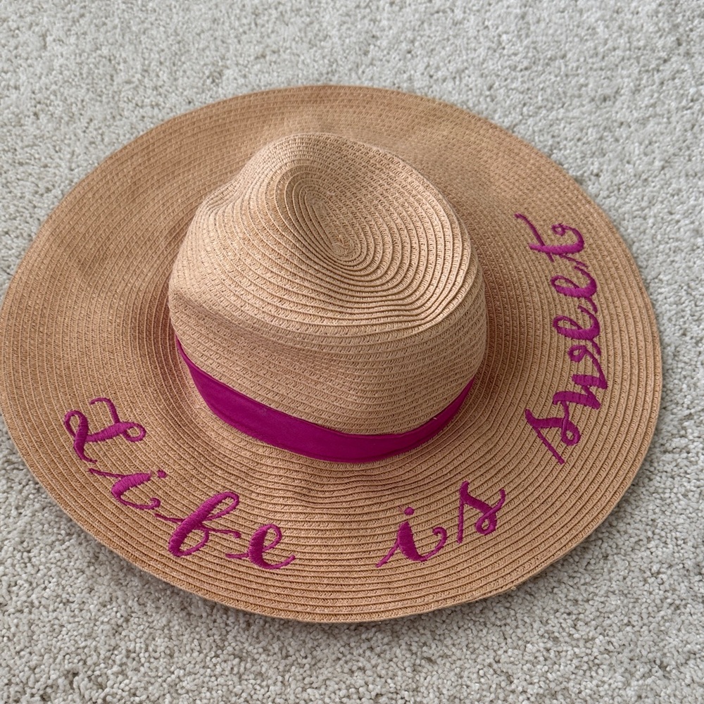 Gymboree Tan Hat with Pink Band and Embroidery